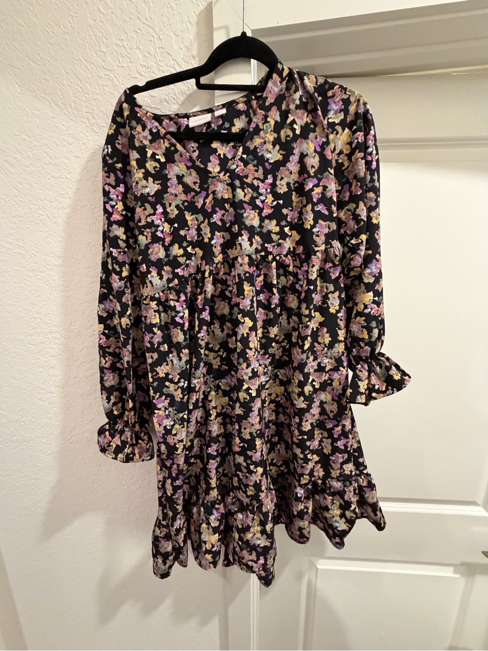 Mama Licious Maternity Black Floral Dress with Pink & Yellow Accents